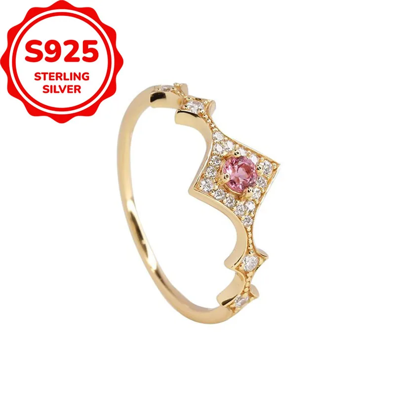 S925 Sterling Silver Open Ring Star Square Pink CZ Trendy Women Ring