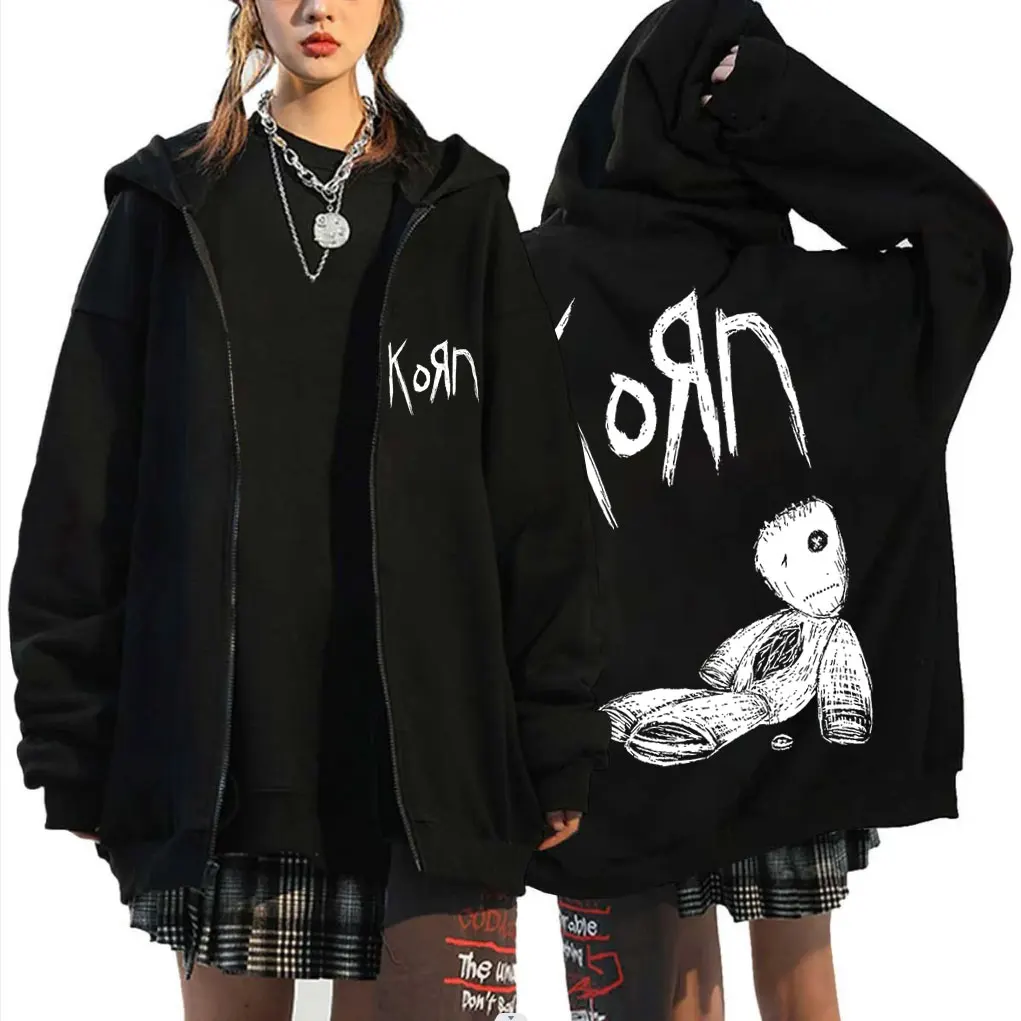 

Rock Band Korn Issues Graphic Zipper Hoodie Man Alternative Metal Music Zip Up Jacket Men Women Vintage Oversized Zip Up Hoodies