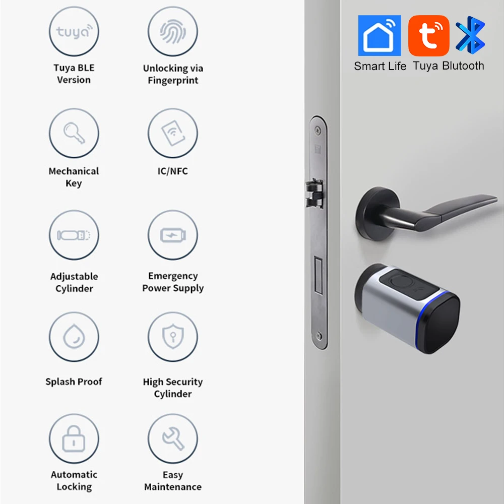 RAYKUBE L31 Tuya BLE Smart Fingerprint Electronic Door Lock Cylinder Lock With Tuya/ Smart Life APP Keys IC Card/NFC Unlock