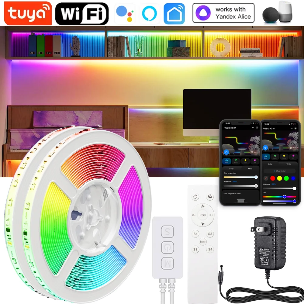 

Светодиодная лента Tuya WiFi RGBIC 12 В 90 светодиодов/M RGBCCT IC Led Light с синхронизацией музыки RGBIC Dreamcolor Chasing Strip Tape Room для Alexa