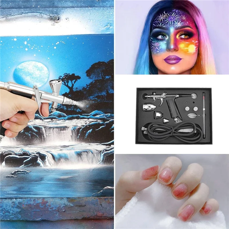

Y42A-Airbrush Kit Silver & Black Double Action Trigger Airbrush Airbrush Spray Tool Set For Painting Nails Cake Tattoo Makeup