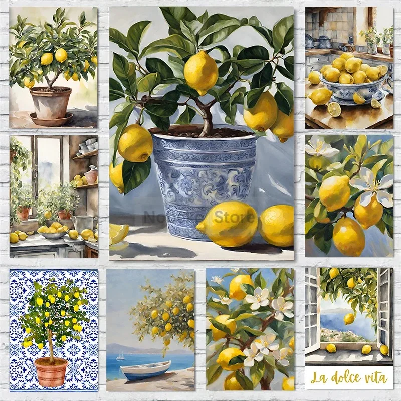 Gelbe Zitronen baum Poster italienische Küche druckt Leinwand Malerei Italien Sommer Obst Wand kunst Bilder Home Room moderne Dekoration