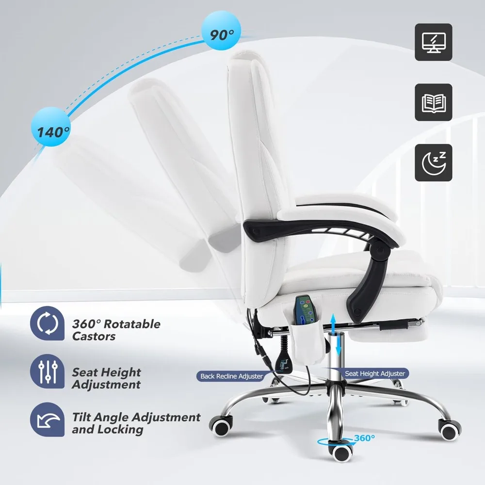 كرسي مكتب تدليك مستلق مع مسند للقدمين، كرسي تنفيذي مريح عالي الظهر مع وظيفة التسخين والاهتزاز