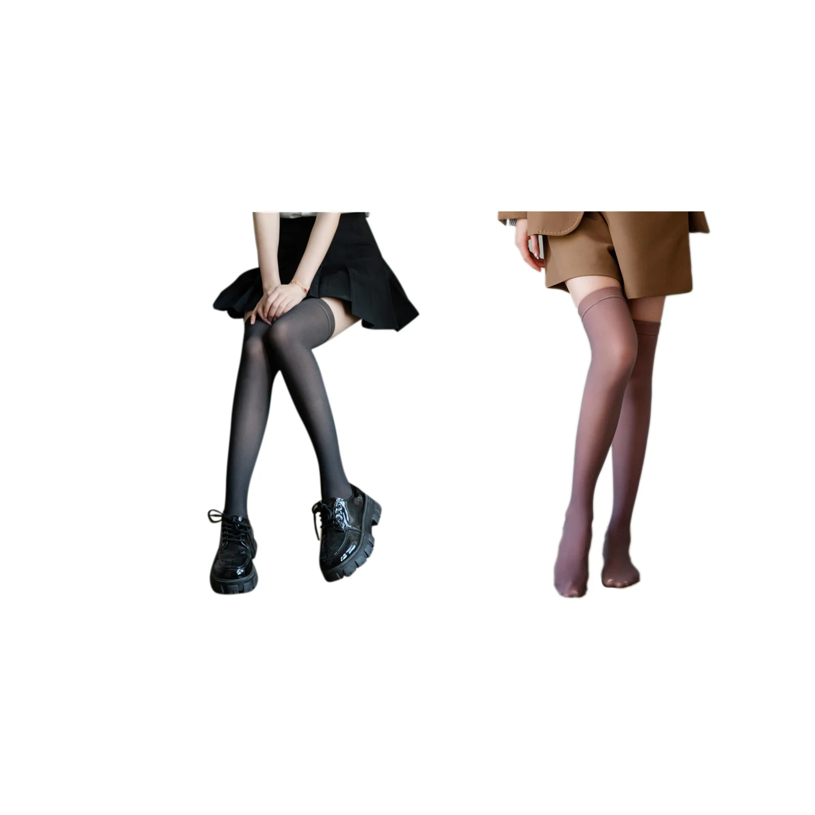 Translucent dance over-the-knee socks combination: one pair each of black + light brown foot styles