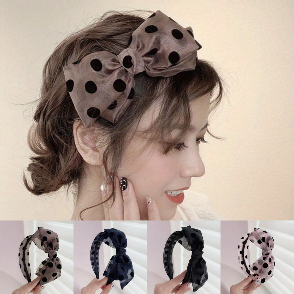 

Polka Dot Mesh Wide Bowknot Headband for Women Girls Non Slip Hairband Elegant Daily Makeup Wash Face Hair Hoop Hair Accessories