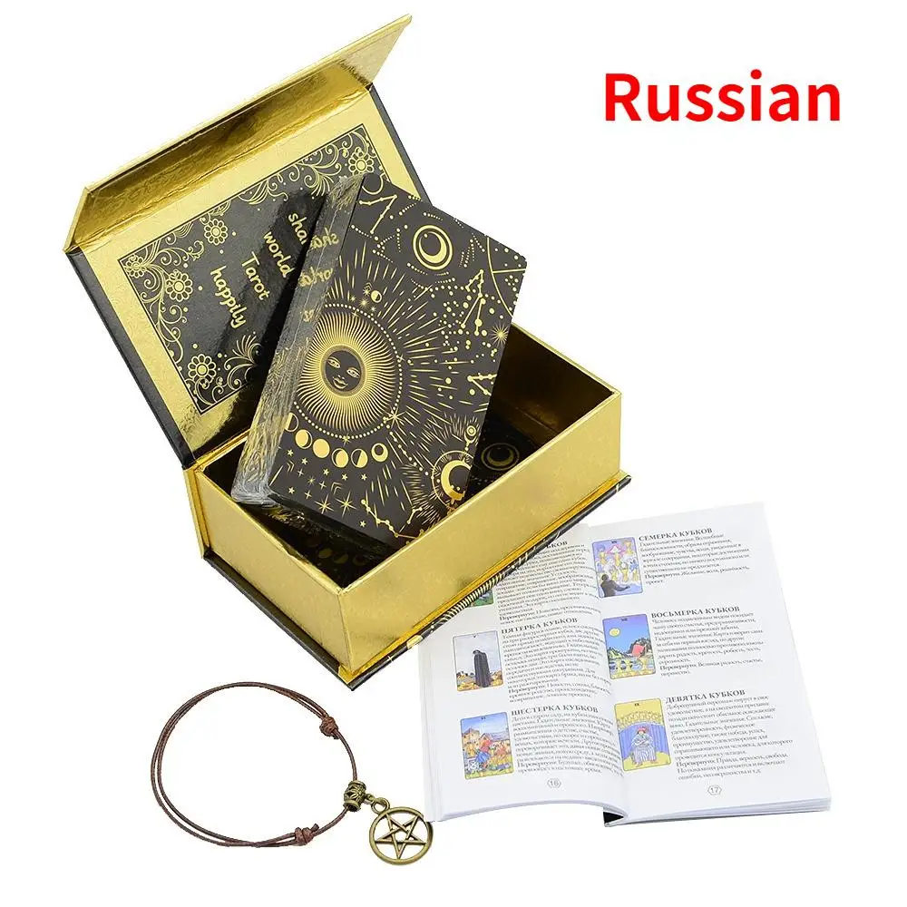 Tarot Tarot Board Game Card Gold Foil PVC Gilding Instruction Set In Russian Waterproof