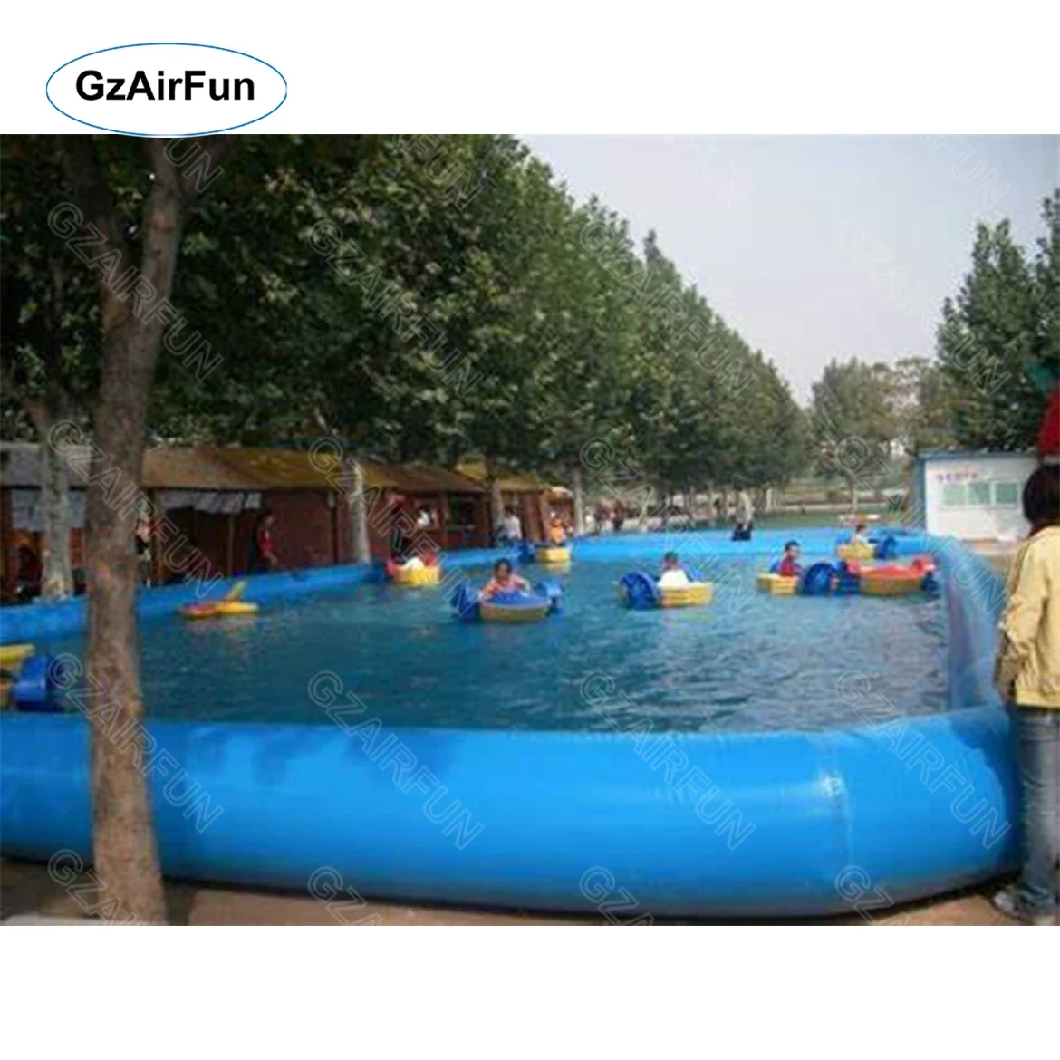 Factory custom commercial outdoor amusement park equipment pool inflatable swimming pool with hand boat for sale