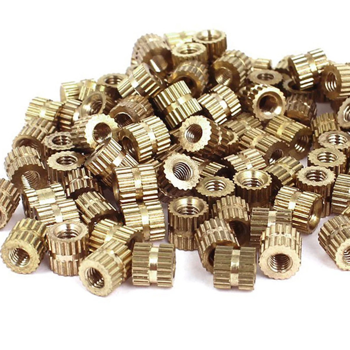 100pcs Round M3 Metric Threaded Brass Knurl Insert Nuts 3mm Inner Thread Diameter Gold Tone For Tightly Fixing