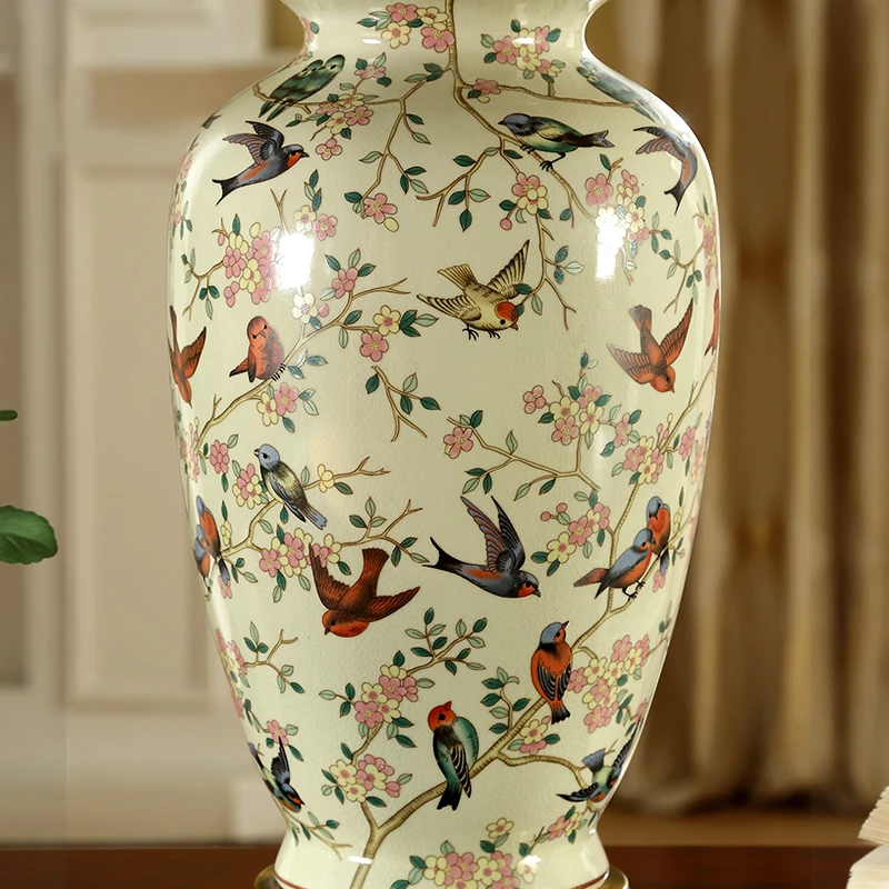 Vintage Country Ceramic Table Lamp Flower and Bird Ceramic Bedside Bedroom Study Hotel American Retro Creative Table Lamp