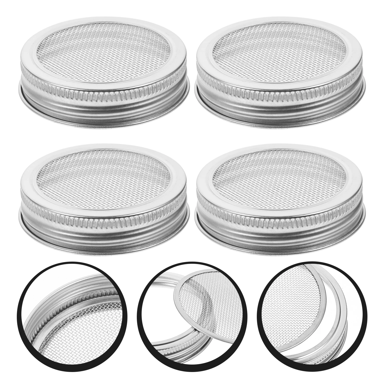 4 Pcs Mason Jar Sprout Lids Brooch Spout Sieve Strainer Mesh Sprouting Drain Screen Cover