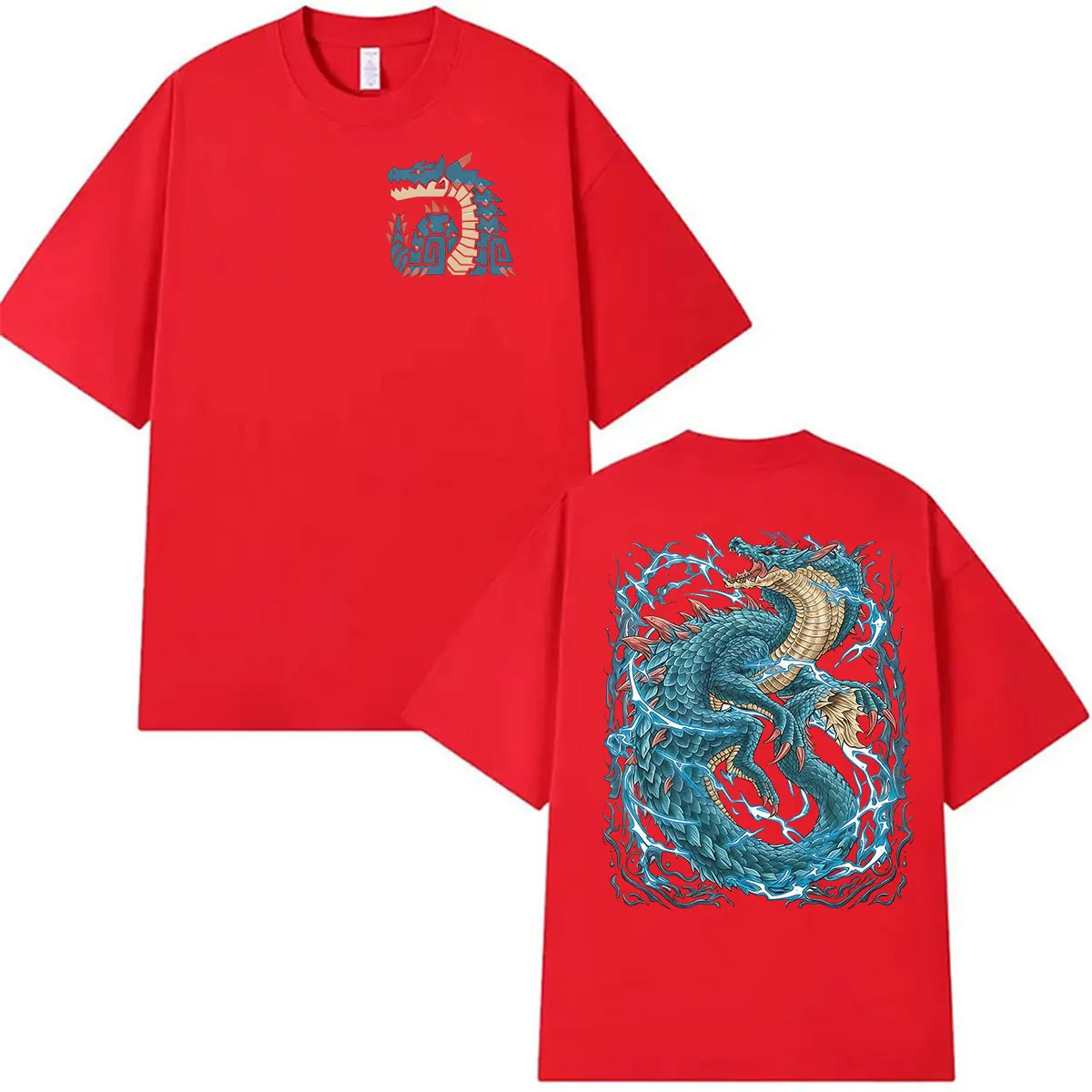 2026 Game Monster Hunter Lagiacrus The Lord of The Seas Grafik-T-Shirts für Männer und Frauen, Vintage-Mode, übergroßes T-Shirt aus 100 % Baumwolle – Detail 4