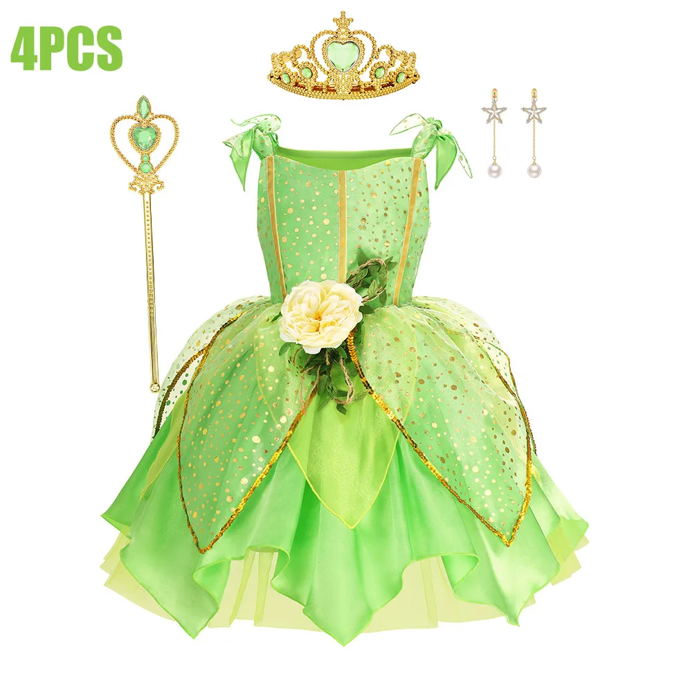 Child Girl Bell Costume Halloween Costume for Kids Green Dress Fancy Fairy Princess Cosplay Carnival Party Ball Gowns with Wing image 5