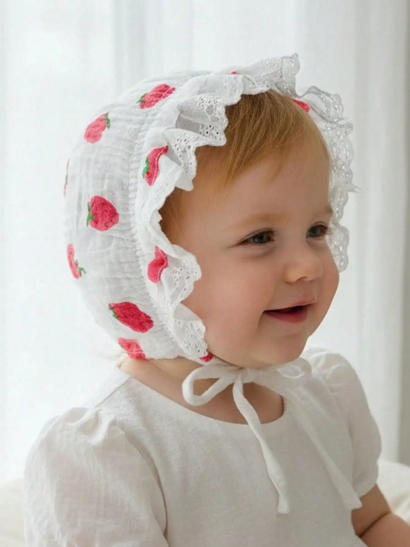 1Pc Vintage Lace Floral Baby Bonnet for Girls 3-12M, Court Style Infant Hat with Heavy Embroidery, Soft Retro Beanie - view 4