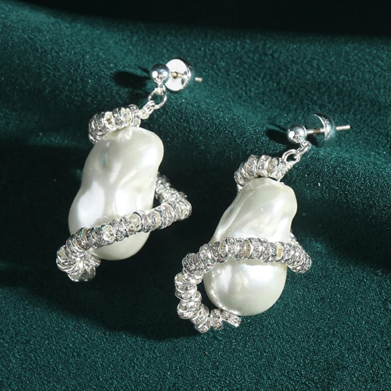 

Vintage Pearl Earrings Natural Irregular Dangle Pendant Woman Silver Color Zircon Wrap Luxury Quality Jewelry Special Occasion