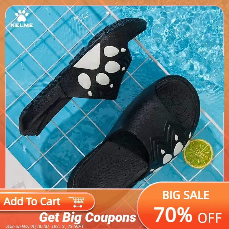 KELME جديد الصيف النعال النساء الرجال الشرائح سميكة داخلي إيفا لينة أسفل الصنادل المفتوحة تو الاتجاه الشرائح ضوء أحذية الشاطئ 9325LT5