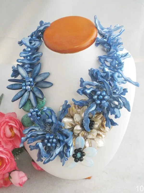 Exquisite, charming Wedding Jewelry Blue Shell Flower Necklace New Design 20\