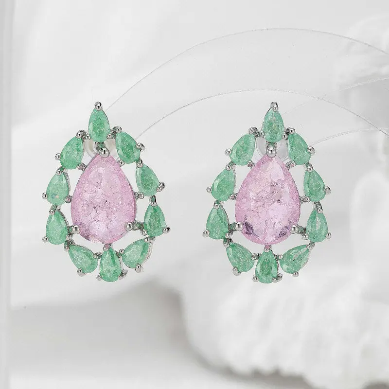 

Fashionable and fresh micro-set drop-shaped colored zircon earrings in S925 silver needle for Women