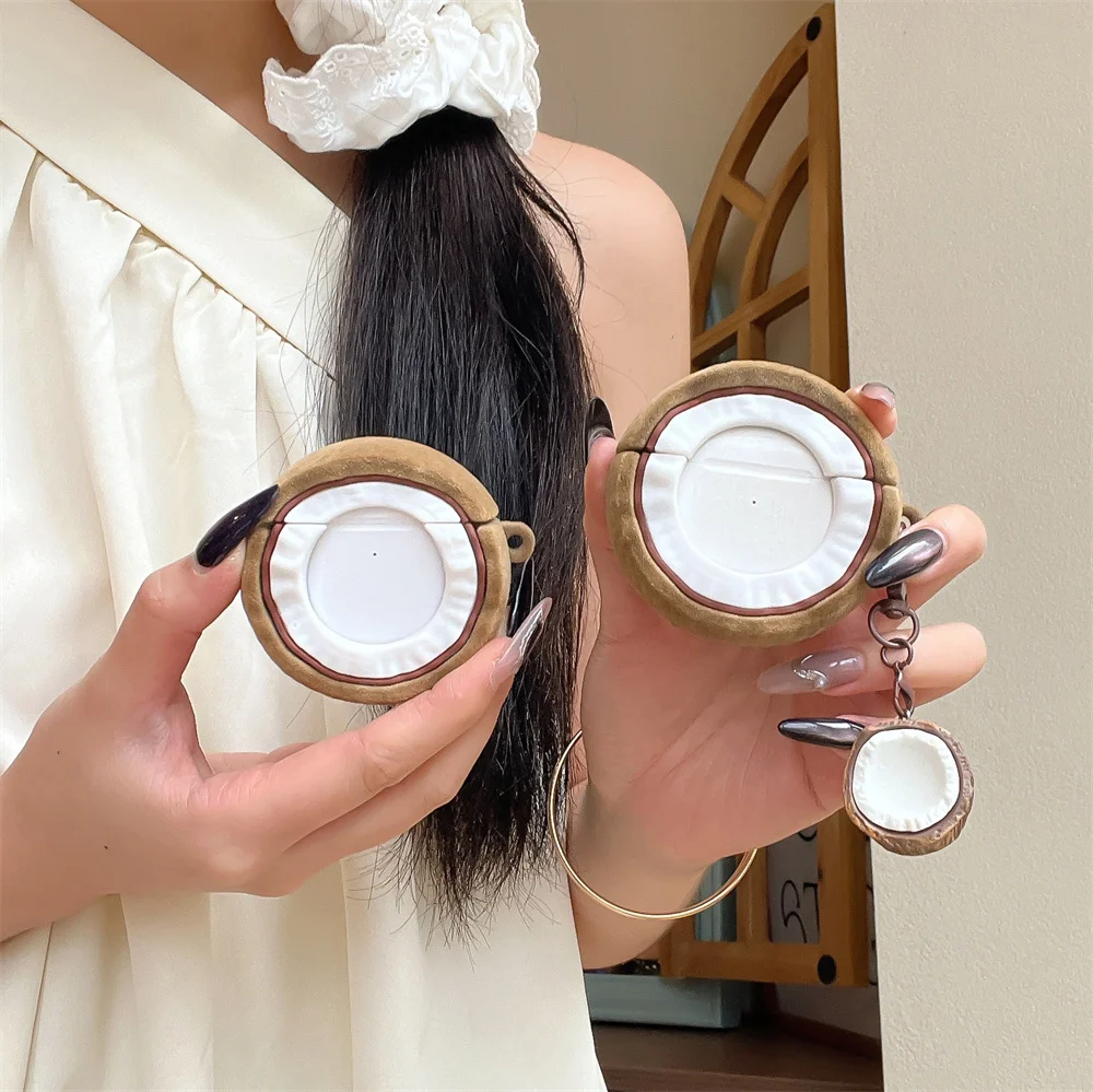 

Autumn winter Flocking Cute Coconut Model Headphone Case for Airpods 4 3 2 1 Pro 2 Cover with 3D Charm Cartoon Headphone Cases