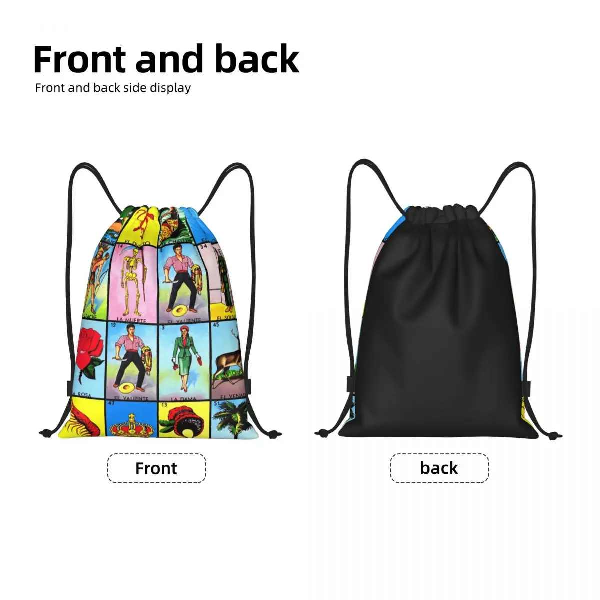 Loteria Card Mexican Bingo Drawstring Backpack Sports Gym Bag for Men Women Shopping Sackpack view 2