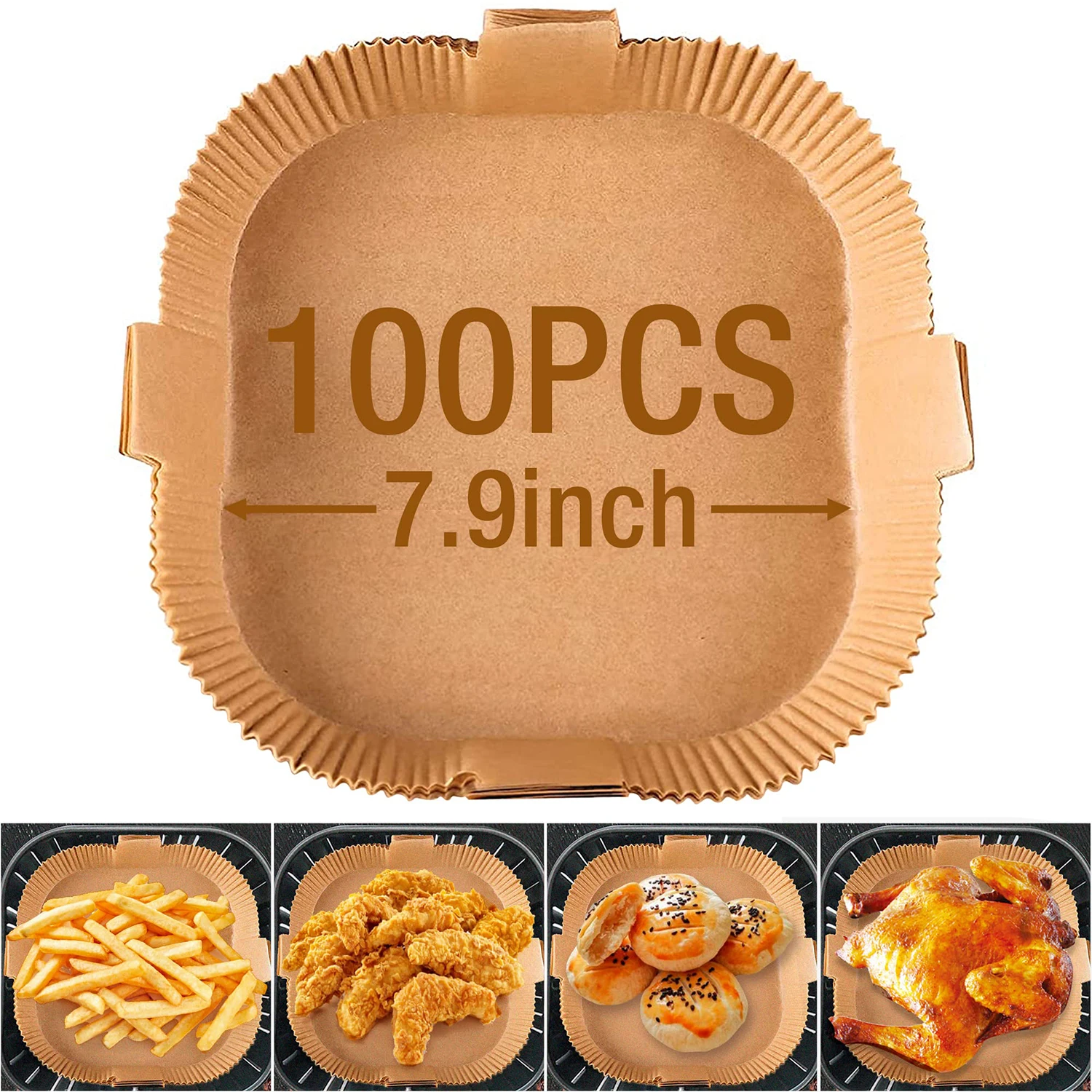 7.9 Inch Air Fryer Disposable Baking Paper Liner Tray With Handle 20cm Kitchen Square Grill Parchment Paper Airfryer Accessories