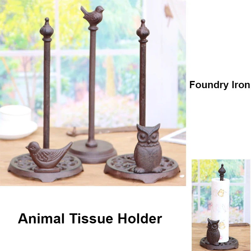 Creative Oil Absorbent Kitchen Paper Towel Holder European Seated Cast Iron Gardening Grocery Owl Paper Towel Holder Ornament