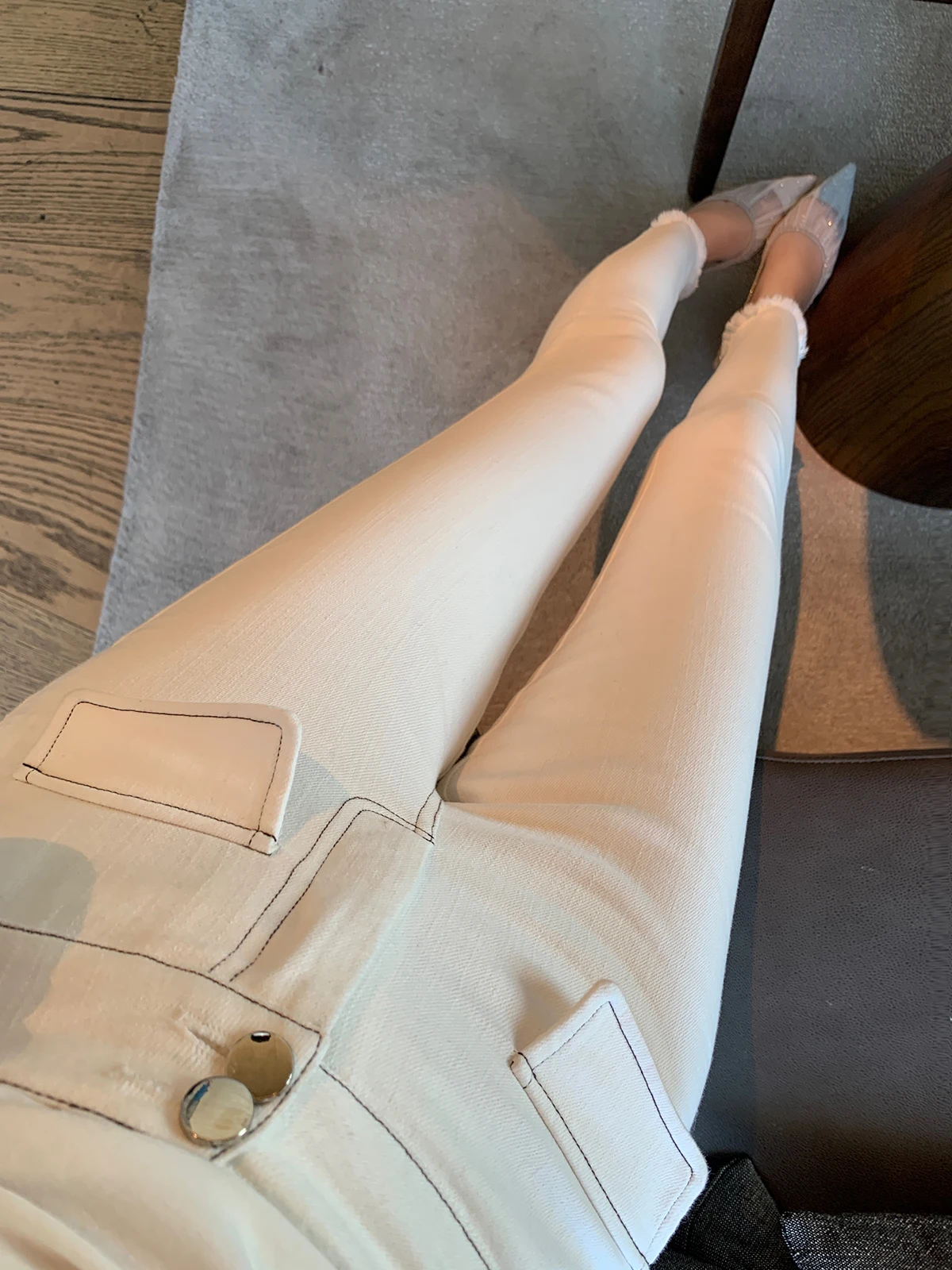 

High Waist Frayed Slim Fit Pants Women's Sle Get Korean Leggings Mianzi Small White Pants Chén Jiānán Another Divine