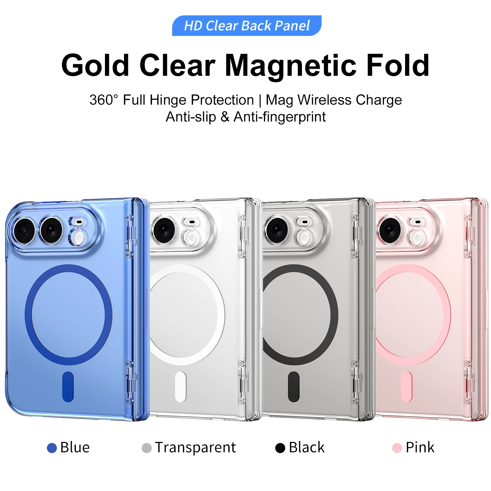 For iPhone Duo Ultra 18 Fold Case Transparent Magnetic Wireless Charging Hinge With Tempered Film Shockproof Cover Accessories