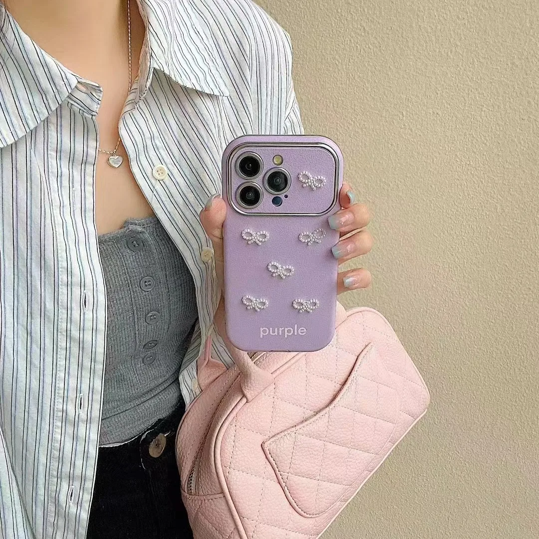 Стереоскопический жемчужный бант Dopamine для iPhone, кожаный мягкий корпус, большое окно, все включено, чехол с защитой от падения 11, 12, 13, 14, 15 Pro Max