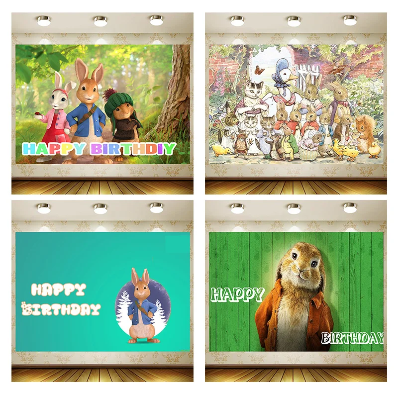 

Peter Rabbit Birthday Supplies Girl Party Banner Kid Cartoon Decoration Background Photography backdrop