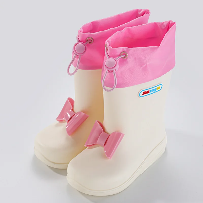 New Girls Rain Boots Versatile Soft Waterproof Bow Sweet Princess Four Seasons Cute Kindergarten Children Casual Rainy Day Shoes