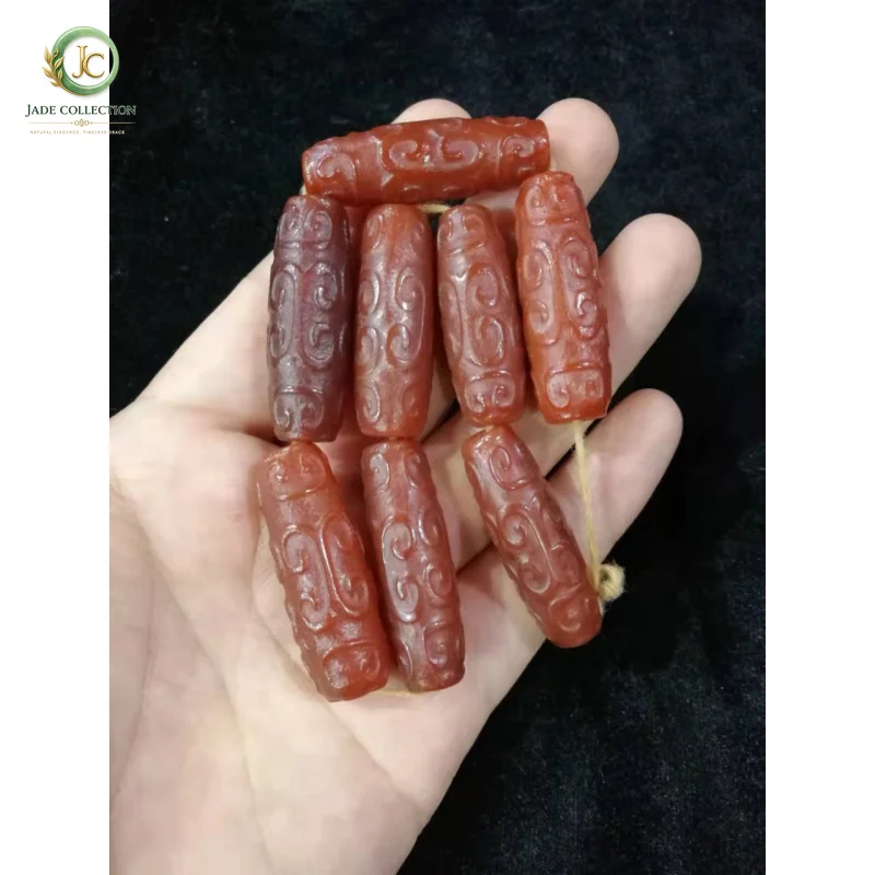 Tibetan Area Backflow Ruyi Pattern Old Pulp a String of Red AgateBeads Necklace