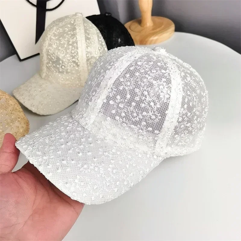 Topi bisbol payet renda tipis wanita, topi Snapback wanita payet renda tipis Serba Guna, topi bebek bersirkulasi udara, Jala, nyaman