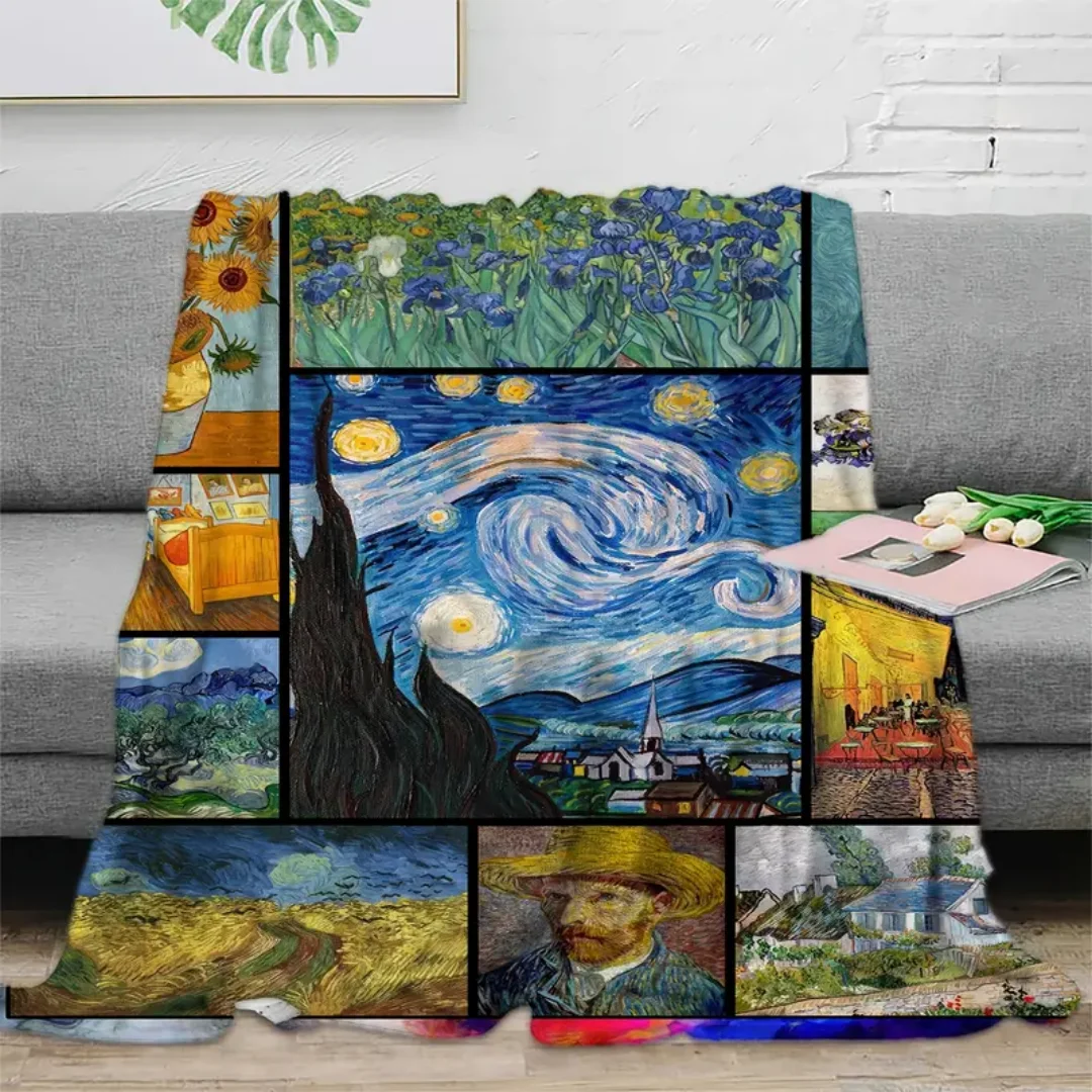 1pc Blankets Van Gogh's Painting Starry Sky Sunflower Quality Soft Warm Throw Blanket Winter Kids Couch Bed Fluffy Bedspread