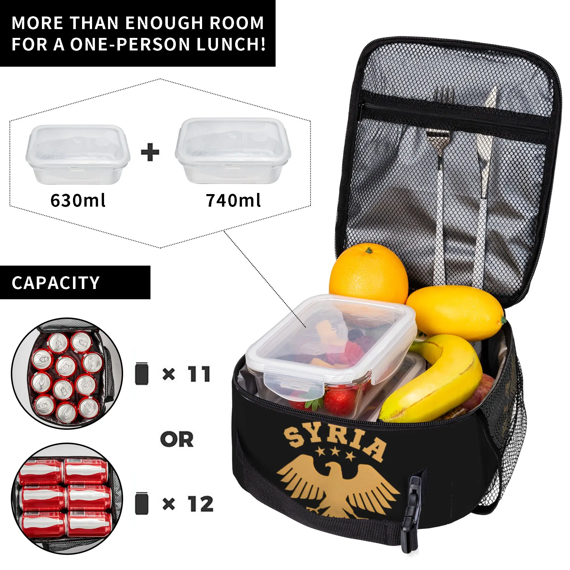 Eagle of Syria 2025 Symbol Insulated Lunch Bag for Men Women Syrian Proud Storage Food Box Portable Thermal Cooler Lunch Box