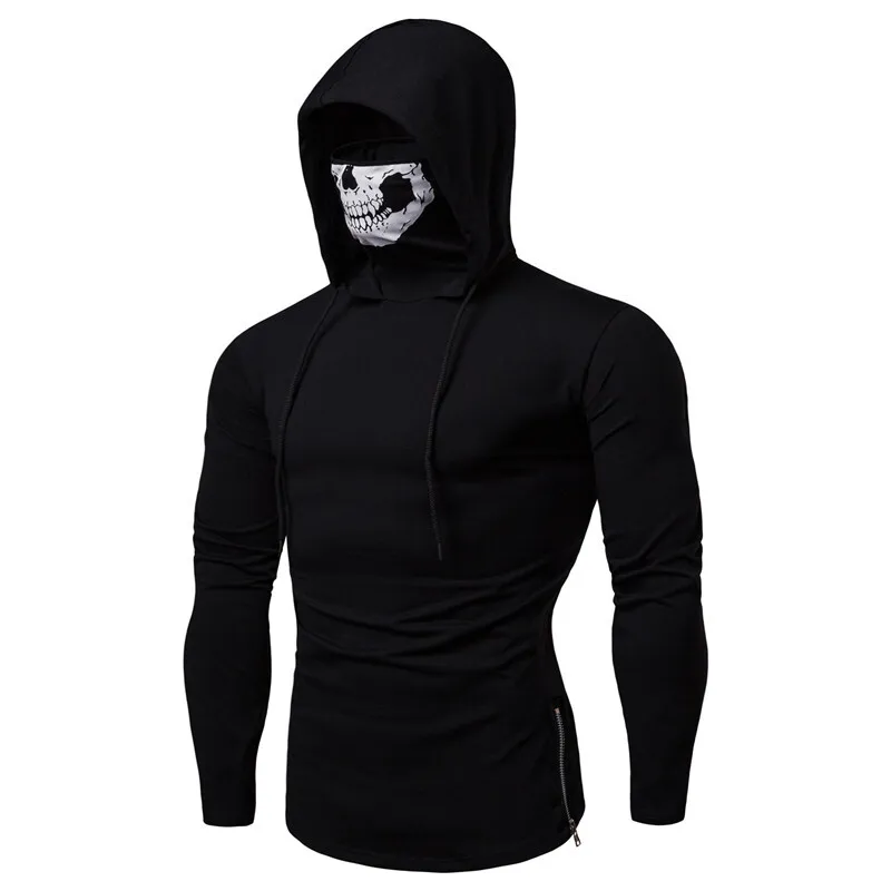 HKSH Spring Summer Elastic Hooded T-shirts Men's Tide Dark Ninja Sweatshirt Skull Mask Streetwear Fashion Print Chic Tops HK1826