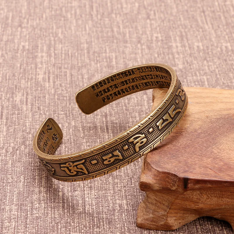 

Vintage Copper Nepal Tibetan Buddhism Cuff Bracelet Men Women Spiritual Om Mani Pedme Hum Bracelet & Bangles For Men Jewelry