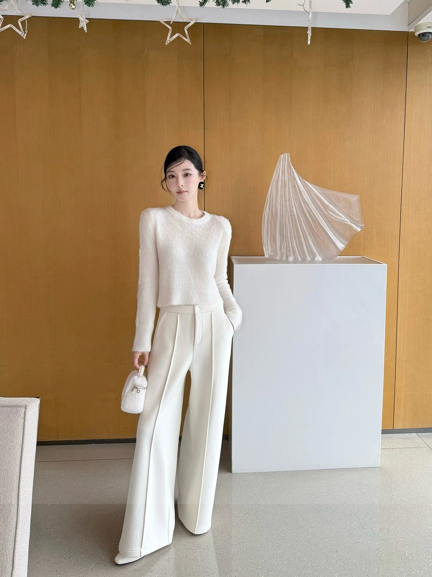 

Женские шерстяные брюки Alin Autumn Winter с серебристым мехом, утепленные, прямого кроя, с высокой талией, из шерстяной ткани