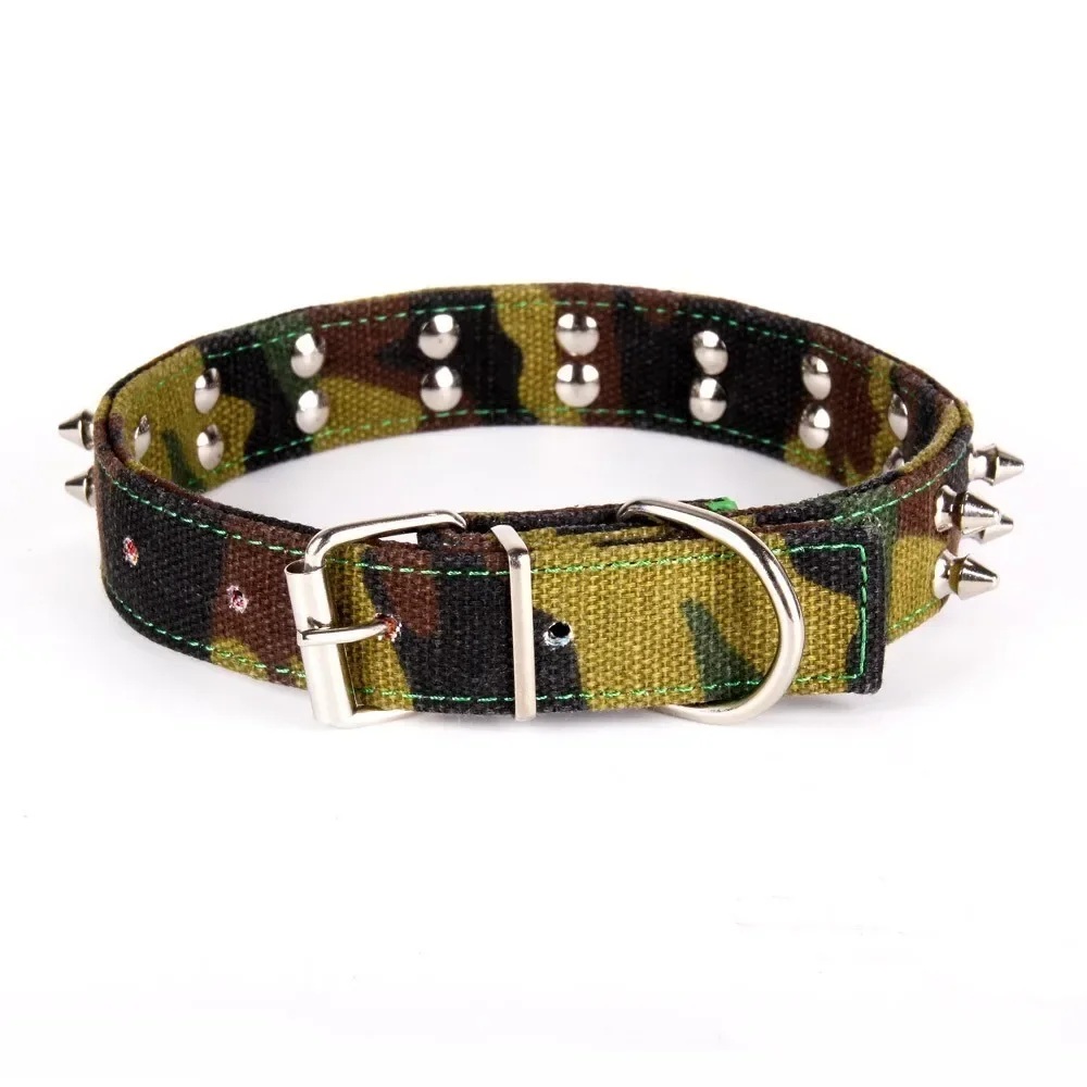 Cloth Camouflage Dog Collar And Leash Rope Spiked Studded Adjustable Pet Collars For Medium Large Dog German Shepherd Training