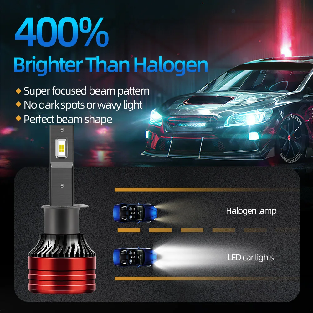 

30000LM H1 LED Car Headlight Bulb High Power Canbus Led DRL CSP Chip With Cooling Fan 6000K White IP68 Waterproof Car Light 12V