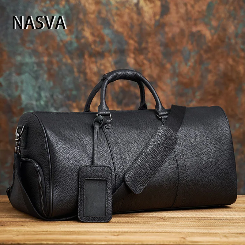 NASVA Men's & Women's Leather Weekend Bag Duffel Luggage  Travel Bags For Men With Shoe Compartment Large Leather Holdall