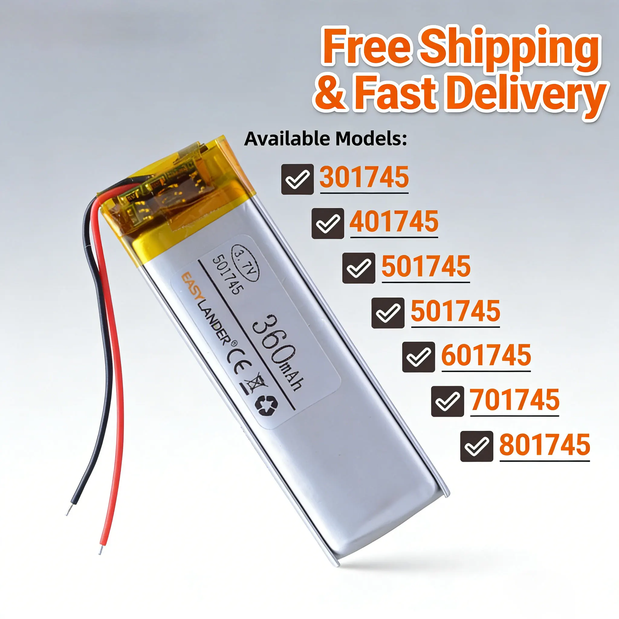 

Rechargeable 3.7V 360mAh Lithium Ion Battery 501646 501745 301745 401745 601745 701745 801745