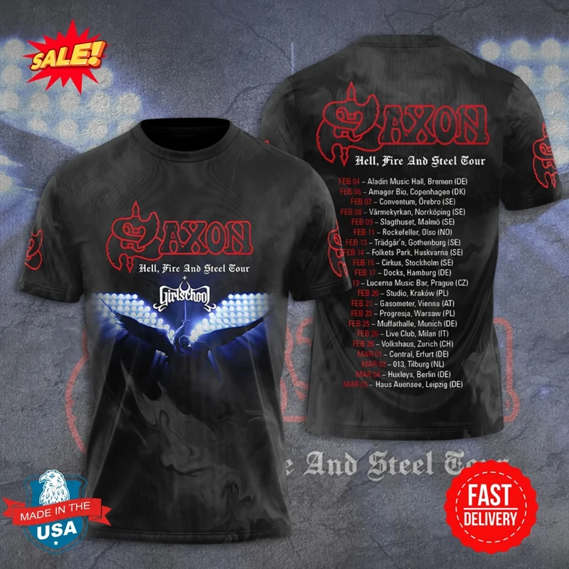 Kaus Gambar Cetak 3d Band Rock Saxon Kaus Lengan Pendek Fashion Wanita Pria Kaus Atasan Hip Hop Ukuran Besar Kaus Anak Pakaian Pria Logam