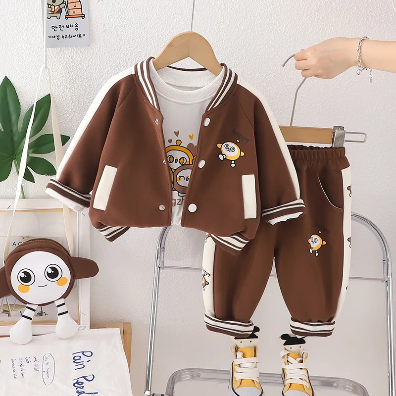 

Toddler Outifts 2024 Baby Boy Fall Clothes Casual Long Sleeve Cardigan Jackets Coats + T-shirts + Pants Childrens Clothing Set