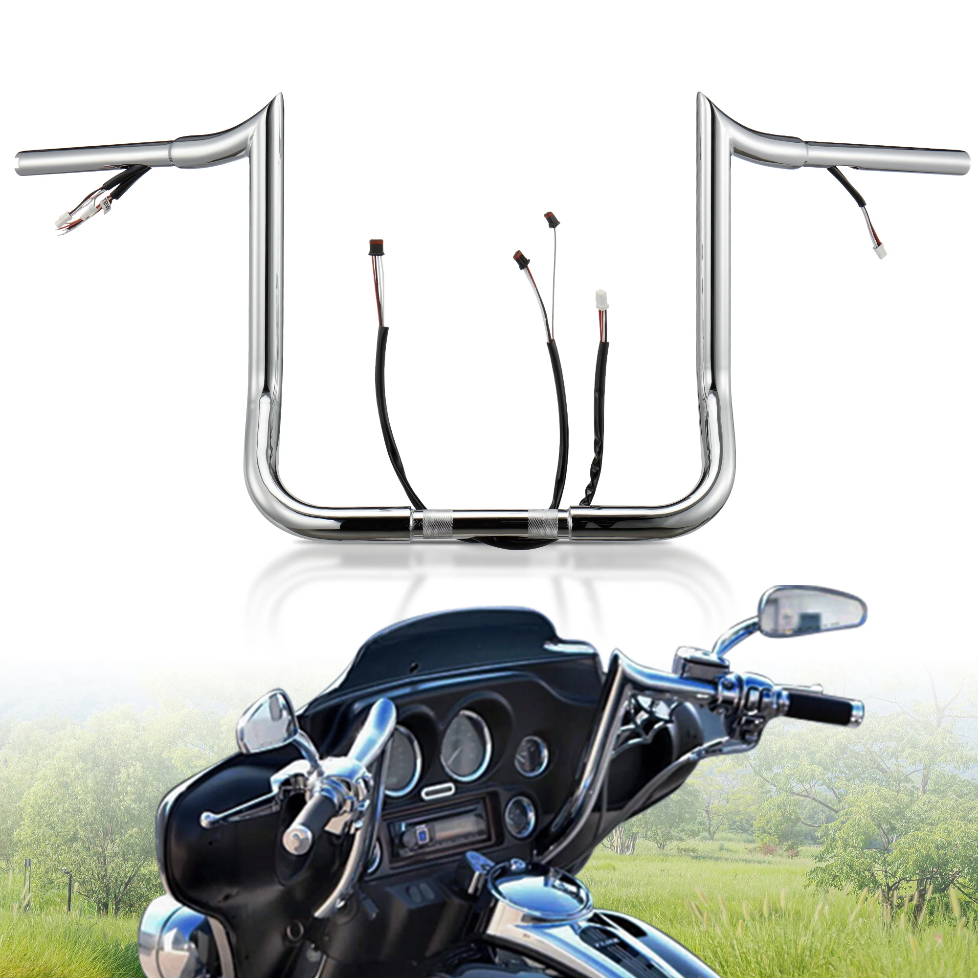 

Touring 10/12/14 Inch Rise 1.25" Fat Prewired Handlebar for Harley 2016-2023 Street Glide Electra Glide Ultra Limited