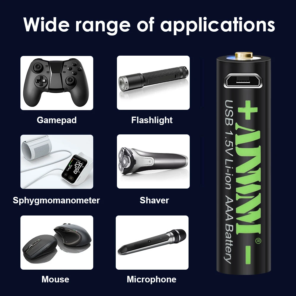 AJNWNM 1100mWh 1.5V AAA 리튬 충전식 USB 배터리 AAA 1.5V 리튬 이온 배터리, 원격 제어 무선 마우스 aaa 배터리