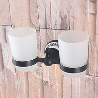 Bathroom Black Oil Rubbed Brass Toothbrush Holder + Two Glass Cups Wall Mounted Bathroom Accessories Nba765