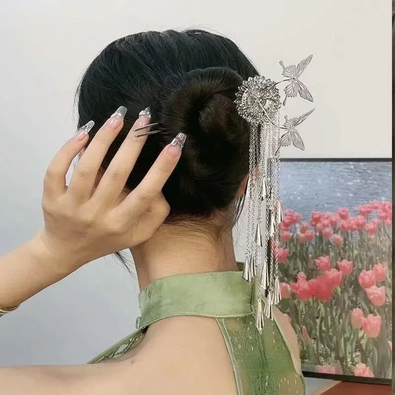 2026 Vintage Butterfly Flower Long Tassel Hairpins 2026 For Women Exquisite Wedding Headwear Zinc Alloy Halloween Accessory