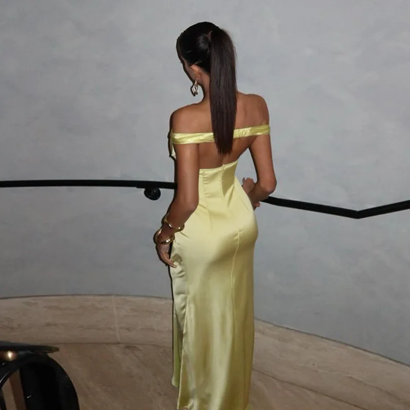 ZX25253PFO Vollständig verwaltetes, heiß verkauftes, schulterfreies Mesh-Patchwork-Satin-Kleid mit elegantem Design-Sinn