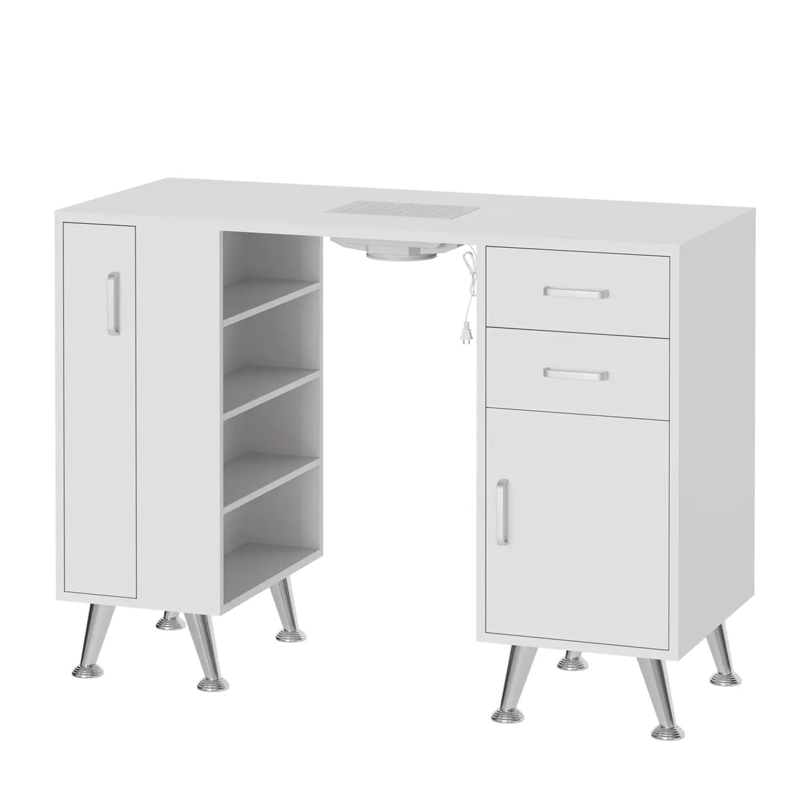 

Manicure Table Nail Desk with Wrist Rest and Dust Collector, Nail Table Beauty Salon Nail Supplies Workstation with 2 Drawers