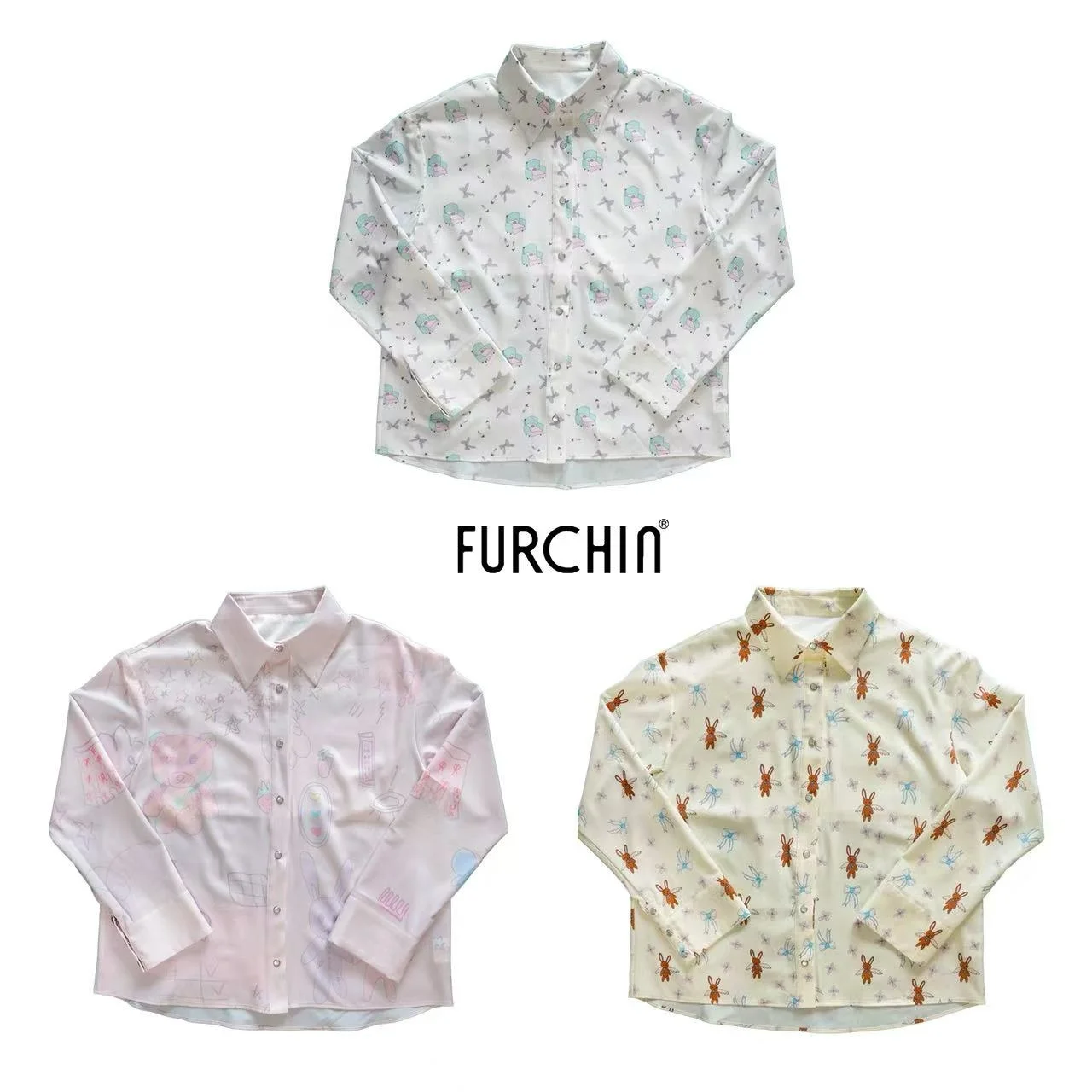 

Женская модная куртка Furchin AW25 с длинным рукавом и мультяшным принтом, из полиэстера, с отложным воротником, без особого дизайна